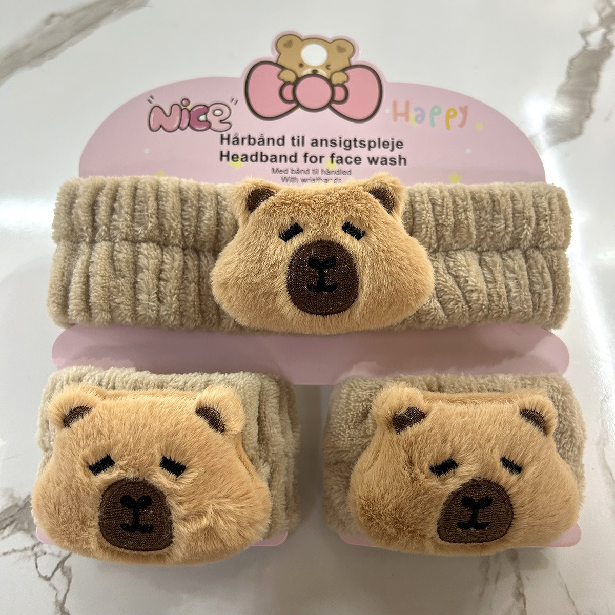Banda de cabello de moda con tarjeta de papel dulce decoración de animales pequeños de peluche de lavado banda de cabello de dibujos animados correa de muñeca tridimensional