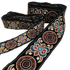 民族風刺繡黑花邊輔料復古美國部落舞繡花 手工diy織帶鞋服裝裝飾