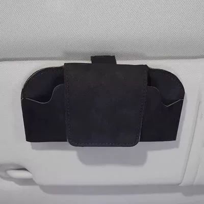 Car-Mounted Glasses Case with Bowknot, Pu Leather Glasses Clip, Car Sun Visor Sunglasses Storage Clip, Magnetic Glasses Clip (Car Glasses Clip/Bill Clip) - no-decoration-black-glasses-case