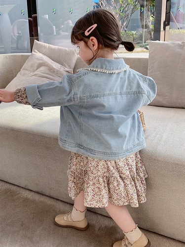 Girls' clothing spring new style pearl Korean style children's denim jacket baby spring and autumn style cardigan top 5578