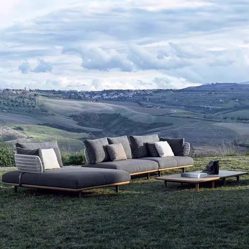 Sofá de madera maciza al aire libre a prueba de lluvia y protección solar terraza mesa de té al aire libre nórdica ocio varña patio combinación de muebles de villa