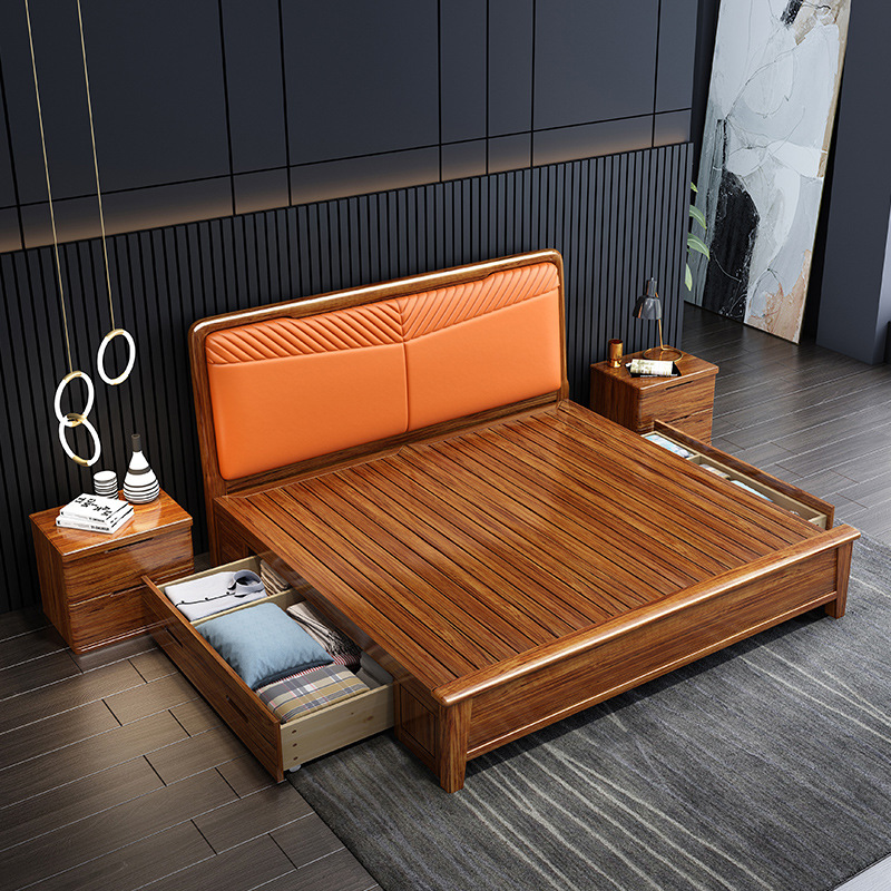 实木床中式单人床实木家具1.5米1.8米主卧双人床卧室家具乌金木床|ms