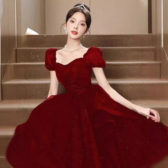 Toasting Dress Bride 2024 New Red Wedding Engagement Evening Dress Light Luxury Niche High-end Summer Princess Style