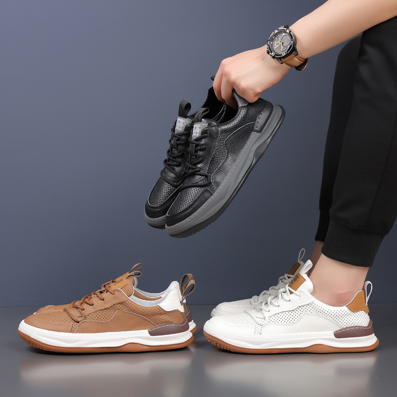 Piel de vaca de primera capa de verano nuevos hombres sandalias de cuero para hombres zapatos blancos transpirables zapatos perforados zapatos de hombre zapatos