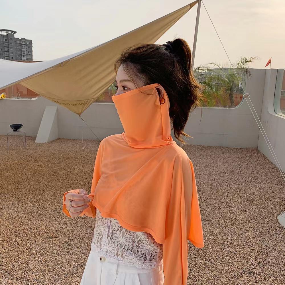 Sun Protection Shawl for Women in Summer, Black and White Driving Cape, Long-Sleeved Cycling Mask, Ice Silk Face Covering, One-Piece Short Sun Protection Clothing