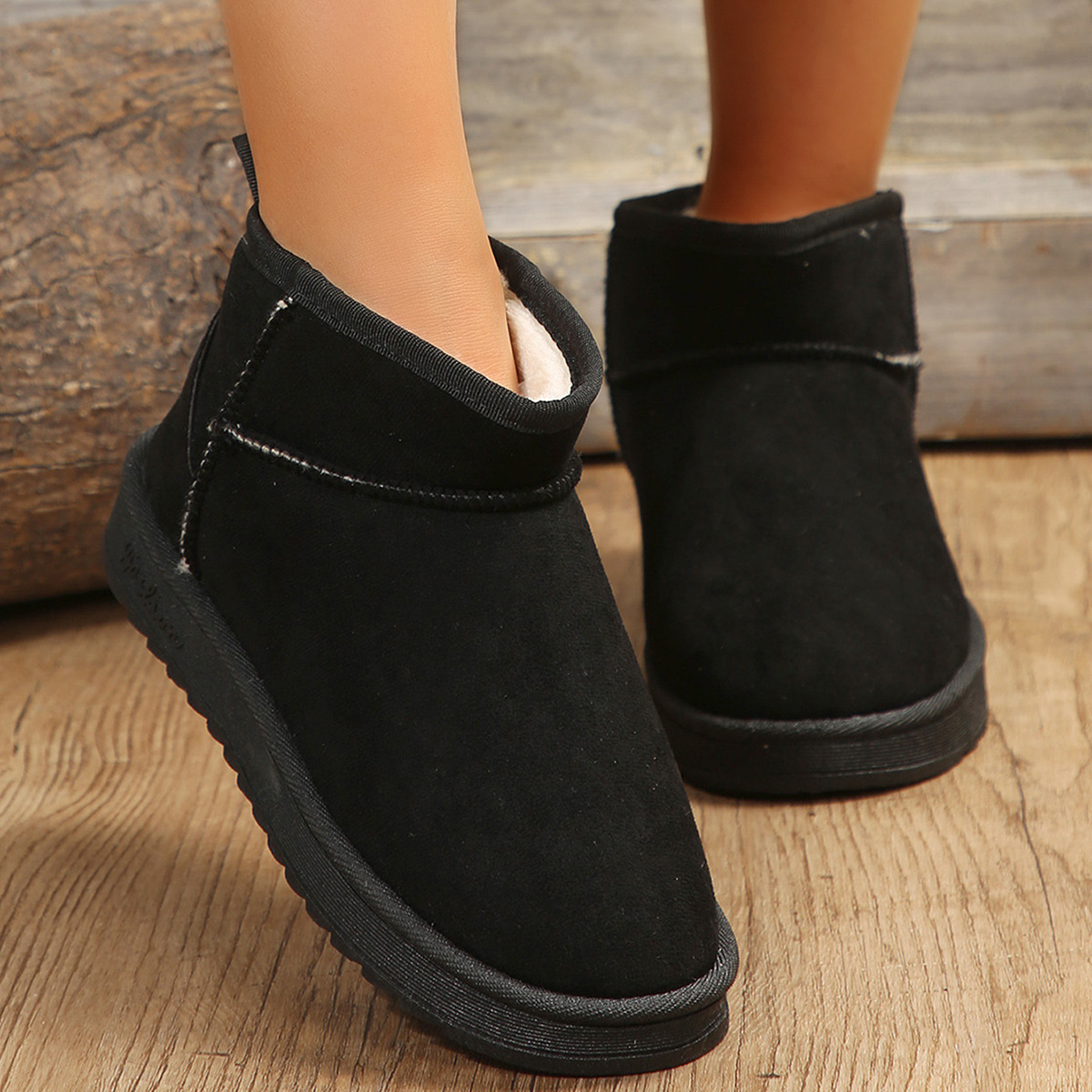 Women's Winter Suede Ankle Snow Boots Flat Warm Retro Style_voghion.com