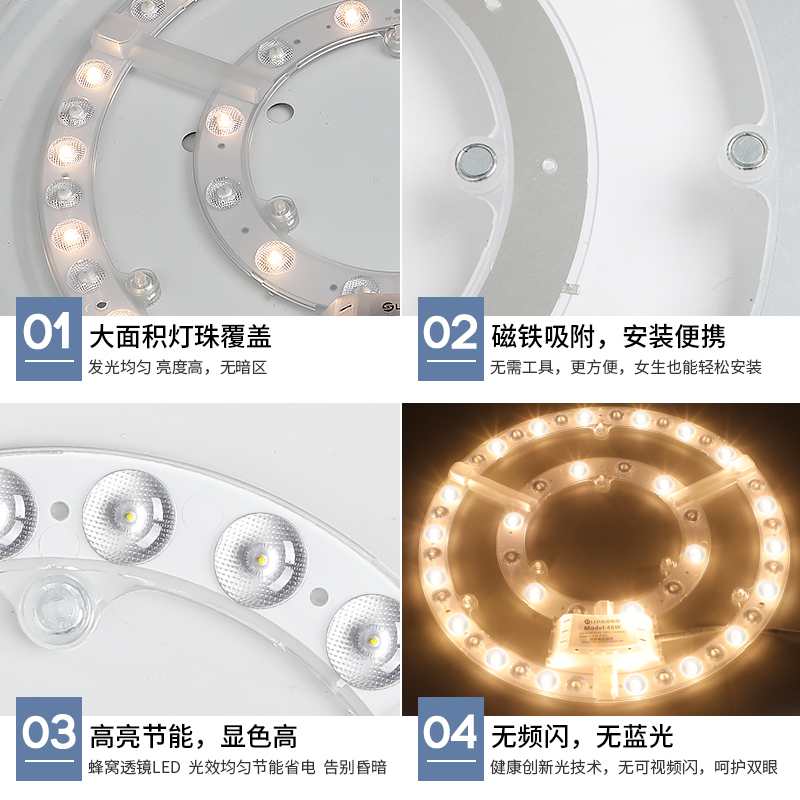 Ceiling Lamp Led Wick Replacement Lamp Panel Retrofit Lamp Panel Super Bright Energy-Saving Magnetic Three-Color Remote Control Light Source Round