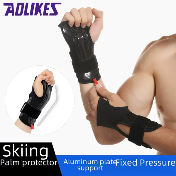 Aolikes Palm Protector Outdoor Sports Skiing Skating Steel Plate Support Non-Slip Pressurized Adjustable Wrist Protector