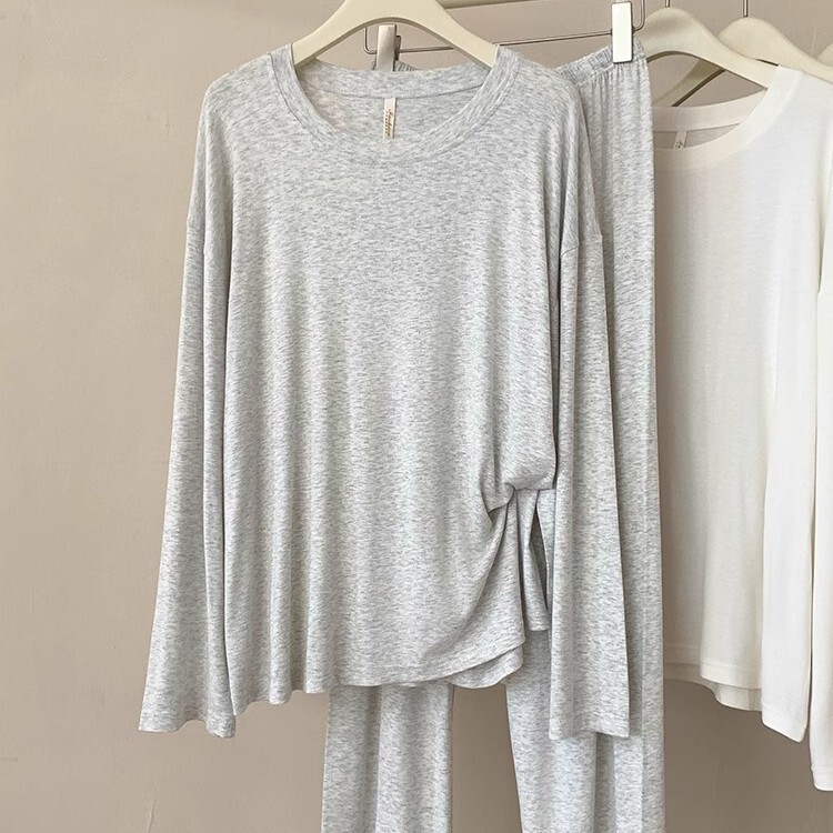 Modal Large Size Pajamas for Women Spring and Autum New Casual Simple Pure Color Long-Sleeved Comfortable and Breathable Home Wear Set Modal Large Size Pajamas for Women Spring and Autum New Casual Simple Pure Color Long-Sleeved Comfortable and Breathable Home Wear Set