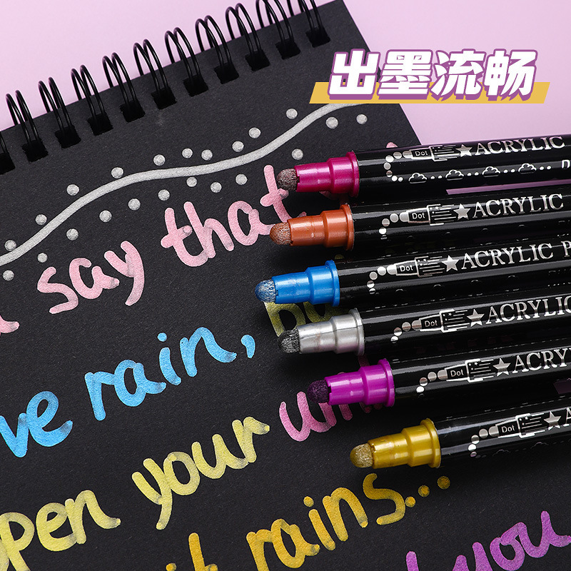 Suministro transfronterizo de marcadores acrílicos de dos cabezas, bolígrafos de pintura de metal impermeables y no decolorados, bolígrafos de acuarela de pintura de graffiti para estudiantes