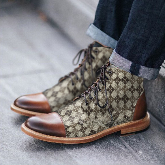 2021 New round head color matching 38-48 front lace men's low boots