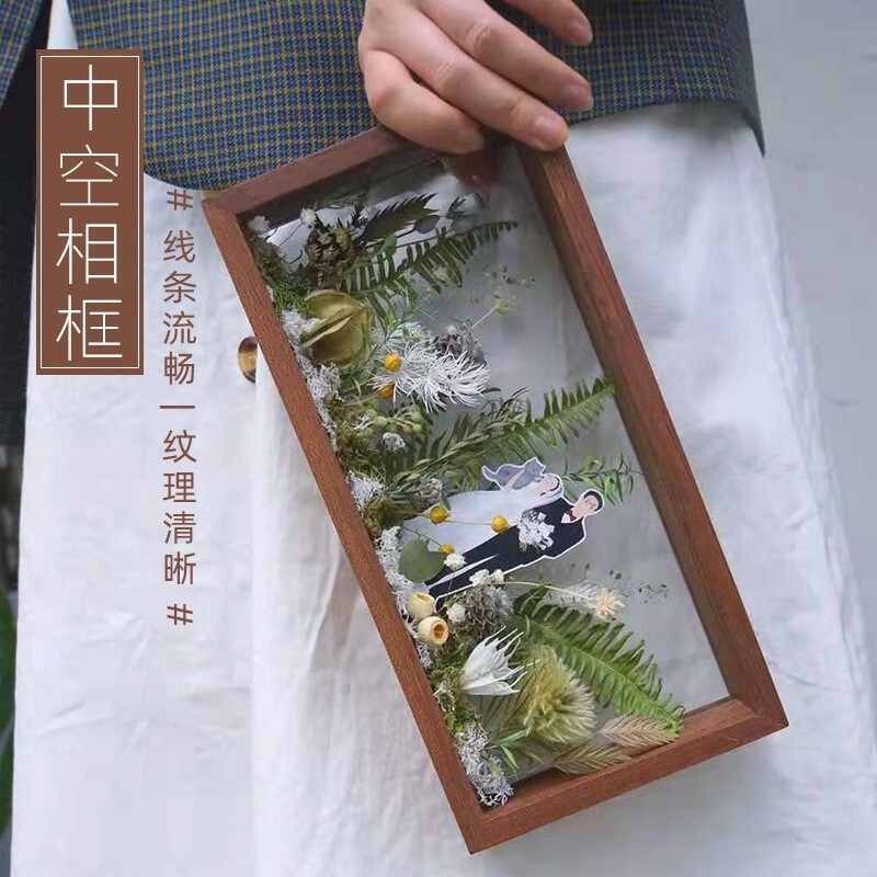 Transparent Dried Flower Display Frame for Plants and Animals, Wooden Hollow Photo Frame, Three-Dimensional Square Solid Wood Creative
