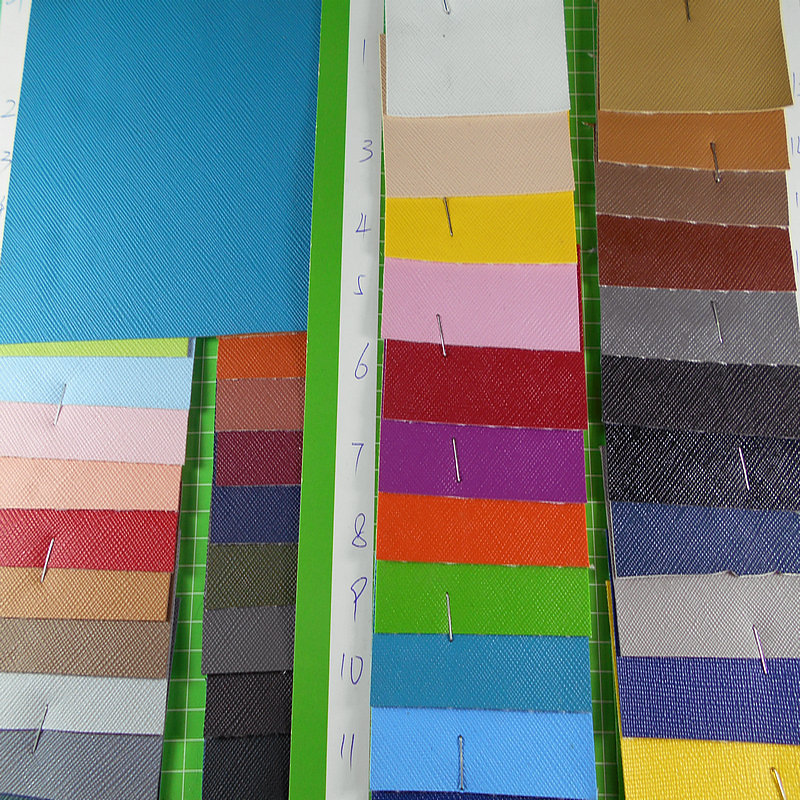 荧光色细纹亮面十字纹PU人造革半PU鞋材箱包毛底面料现货糖果色图