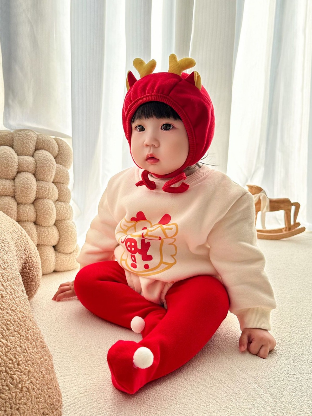 Conjunto de Ropa de Año Nuevo para Bebé Otoño/Invierno, Estilo INS, Tendencia Nacional, Mameluco Infantil de Año Nuevo, Conjunto de Vestido para el Festival de Primavera