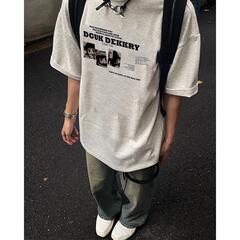アメリカのトレンドブランド、アニメ文字入り半袖Tシャツ、メンズ、夏、デザイン性、汎用性、ゆったり、純粋な半袖トップス、ハンサム