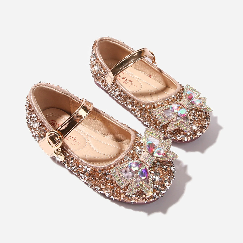 В наличии: Новые детские кожаные туфли на липучках для девочек, весна-осень 2025, детские туфли с кристаллами, туфли принцессы, прямые поставки.