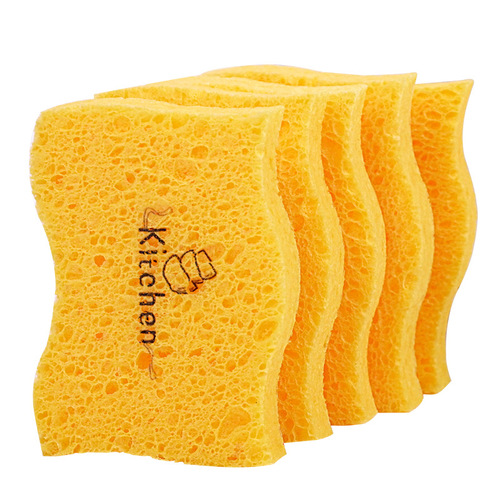 S-shaped wood pulp sponge dishwashing cloth absorbs water and does not stick to oil. Kitchen dishwashing sponge wipes household cleaning compressed wood pulp cotton.