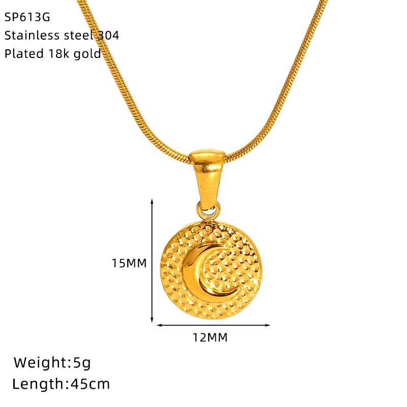 Pendant Necklace Classification Wholesale Jewelry IG Style Sun Star Moon 304 Stainless Steel 18K Gold Plated Plating Pendant Necklace Snake Chain