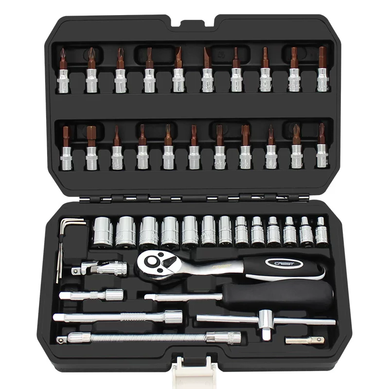 Tools set, small wrench, tubular collar, 46 pieces
