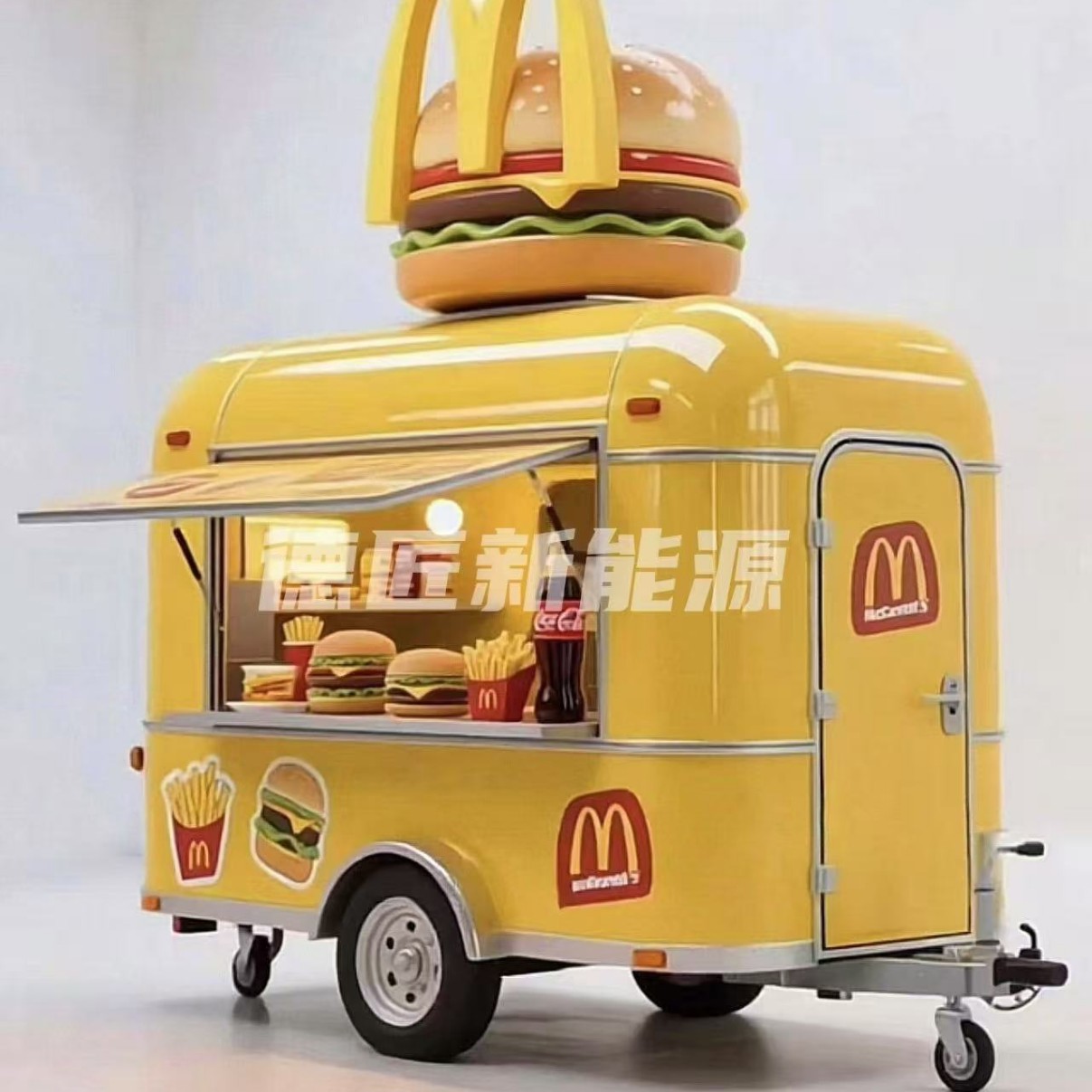 Carritos de comida comerciales en zonas turísticas, modernos food trucks, puestos en zonas turísticas que ofrecen té con leche y barbacoa.