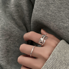 925 Pure Silver Ring for Women - Japanese and Korean Minimalist Simple Band Double Opening Design, Chic and Unique Fashion, Light Luxury