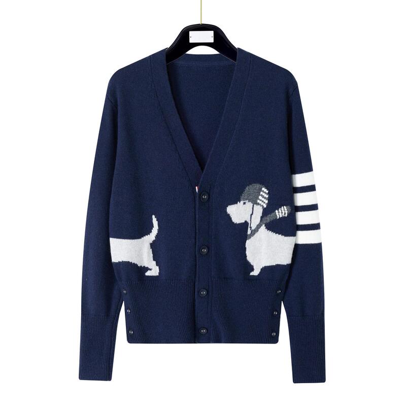 Tb Women's New Autumn and Winter V Neck Cardigan Casual and Versatile Men's and Women's Same Style Couple's Christmas Dog Cardigan