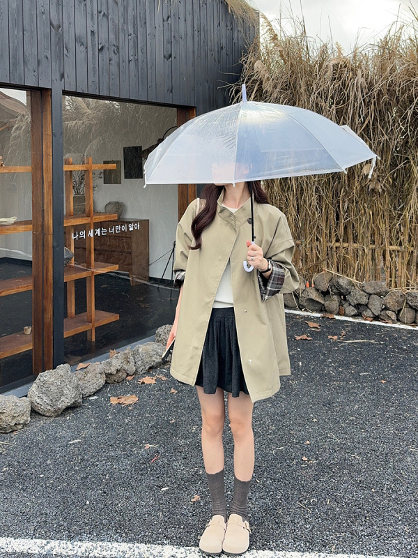 大码女装微胖mm英伦风复古高级撞色中长款宽松风衣外套|undefined