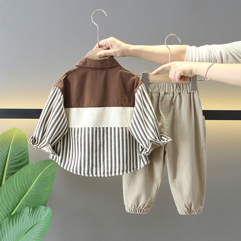 6145 Traje de primavera para niños 2025 nuevo estilo fresco y guapo chaqueta de camisa coreana para niños traje de primavera y otoño para bebés de tres piezas