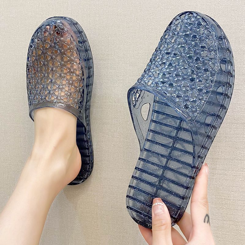 Women's Thick-Soled Baotou Slippers Women's Crystal New Style Hollow Breathable Indoor Bathroom Bath Non-Slip Slippers Home Shoes