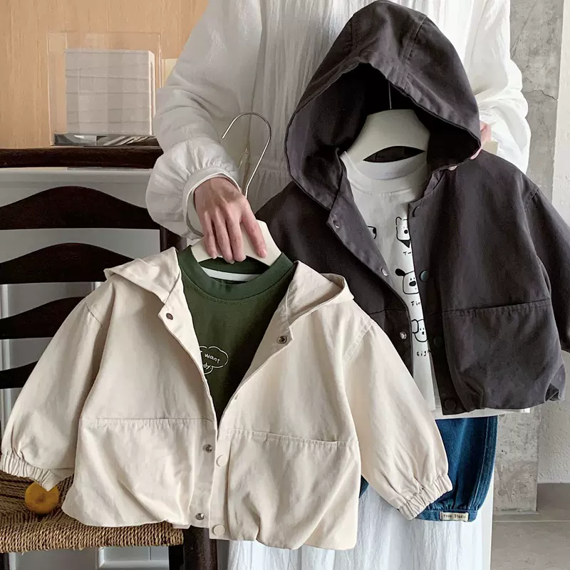 儿童连帽外套2026春秋男童痞帅洋气小童春装上衣宝宝日系潮牌夹克