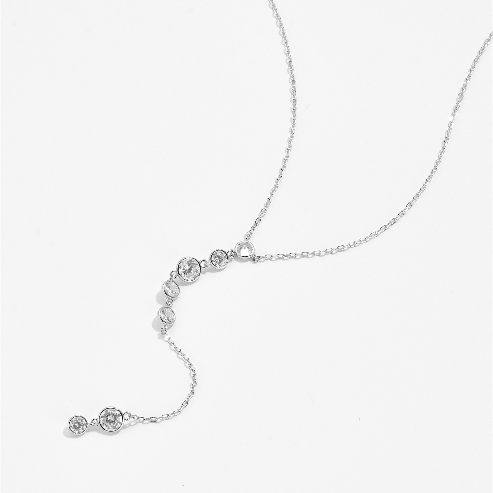 Zircon Inlay Material Pendant Necklace Classification 925 sterling silver Chain Material 925 Sterling Silver Zircon Cable Chain Inlay Round Pendant Necklace