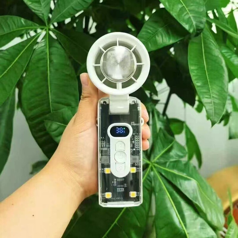 FCクロスボーダー新型ハンドヘルド冷湿布ファン折りたたみデジタルディスプレイ100段階速度調整透明メカスタイルLEDハンドヘルドファン|undefined