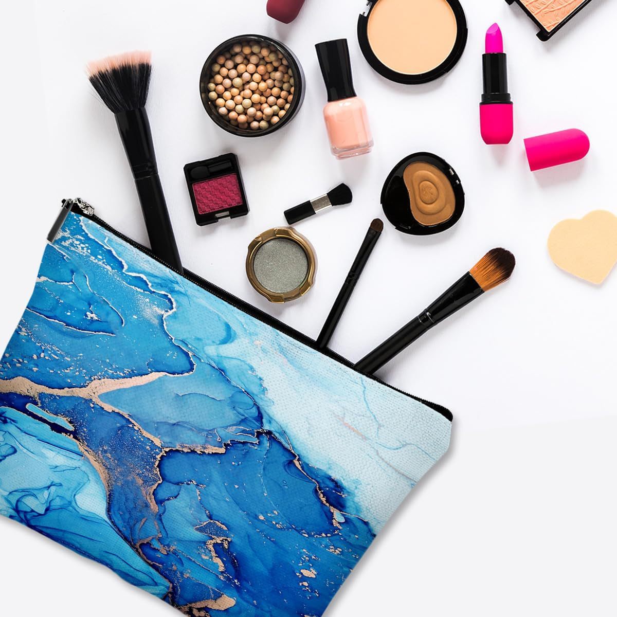 Bolsa de cosméticos JIT transfronteriza, patrón de mármol de color, bolsa de almacenamiento de viaje, impresión de imagen, entrega de una pieza