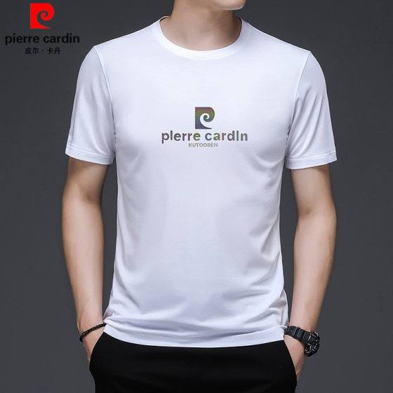 Pierre Cardin 2025 New Men's Mulberry Silk Short-sleeved T-shirt Summer Thin Loose Round Neck Half-sleeved Top for Men