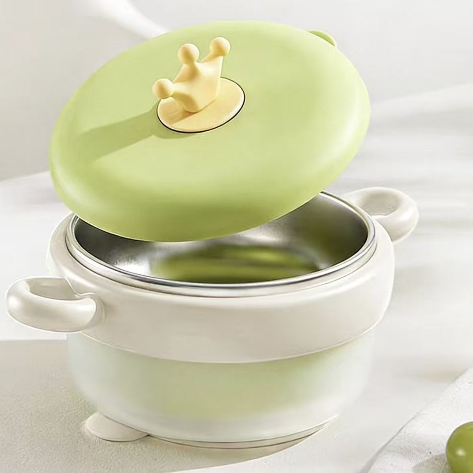 Tazón de aislamiento térmico de acero inoxidable desmontable para bebés Tazón de alimentación suplementaria anti-escaldado con ventosa Tazón de alimentación para bebés Cartoon