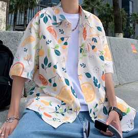 水果印花衬衫男短袖夏威夷ins港风潮牌百搭潮流宽松衬衣夏季薄款