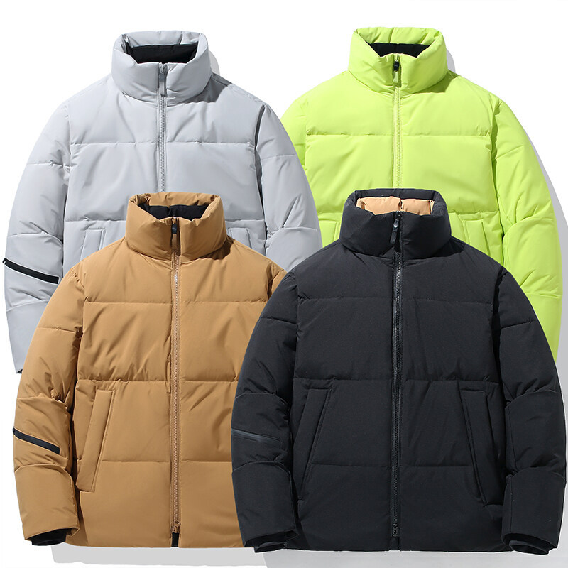 New Winter Short Hooded Couple Fashion Trend White Duck Down Down Coat Thickened Embossed Print_voghion.com