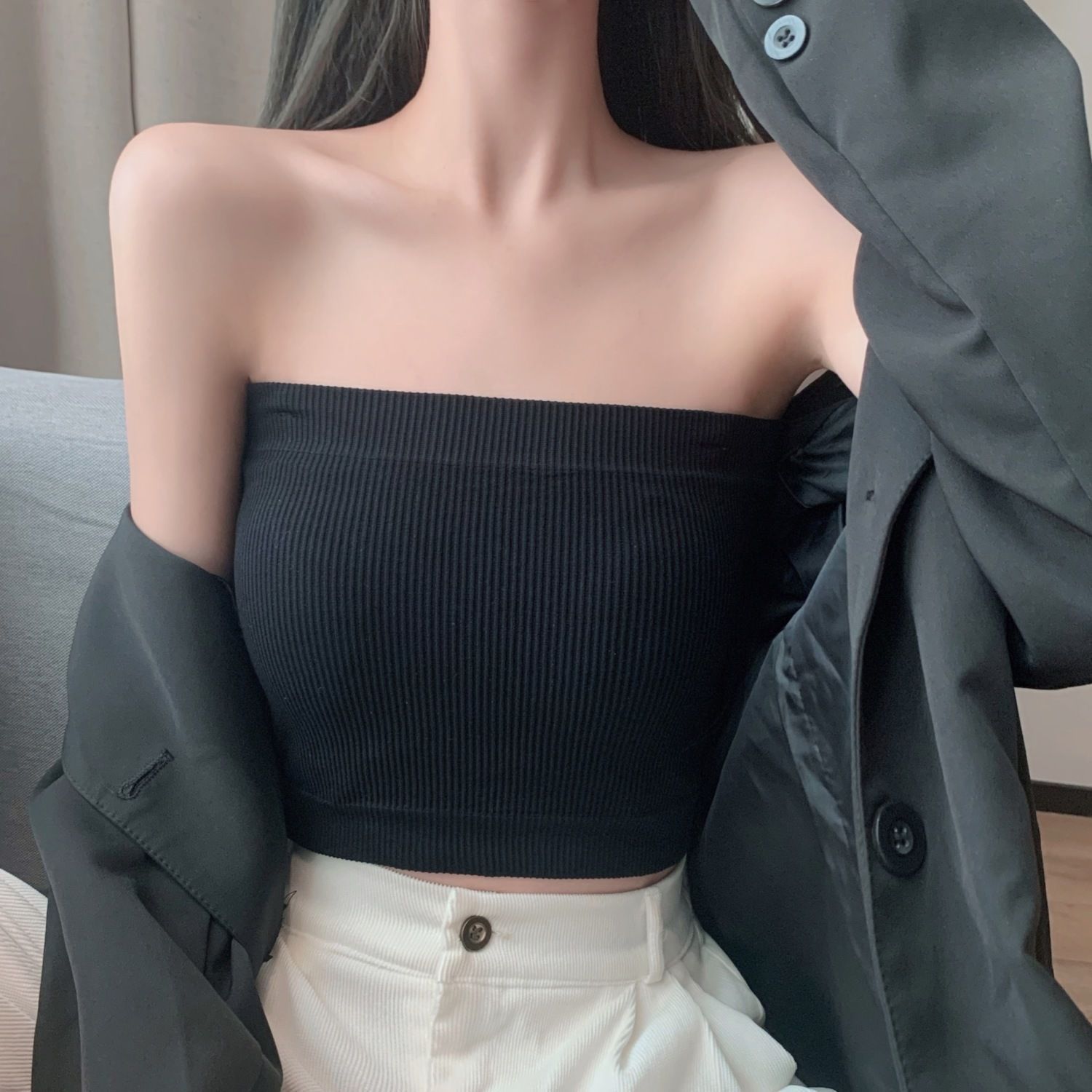 纯欲辣妹吊带背心女带胸垫防走光外穿内搭无肩带美背打底内衣女夏