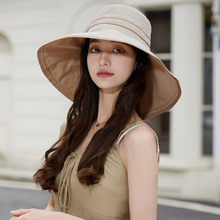 夏季新款时尚遮阳帽子女防紫外线空顶帽女户外大檐可折叠帽子批发