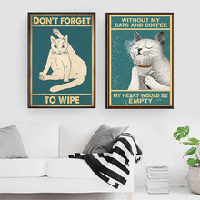 速賣通亞馬遜復古鐵皮白貓黑貓掛畫 浴室客廳裝飾畫帆布畫芯海報