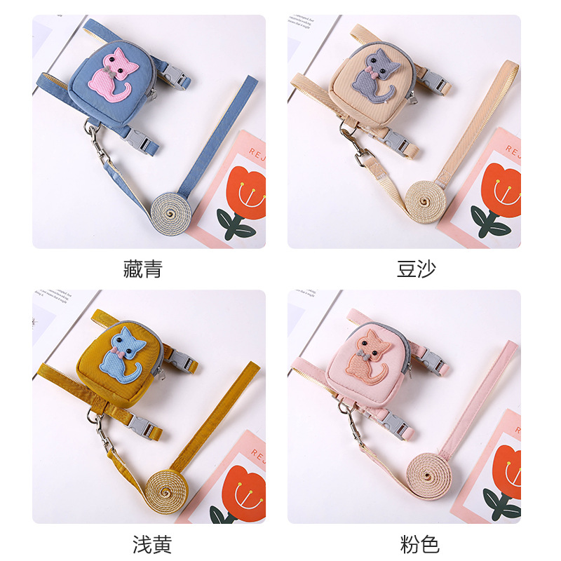 Mochila para mascotas oso de peluche Correa gato perro correa de pecho Cadena de perro cuerda para caminar monedero gato cuerda para caminar