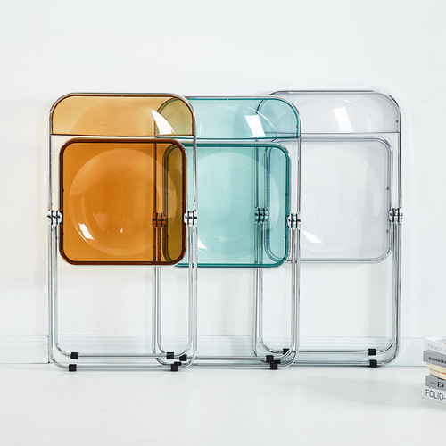 Transparent folding chair Internet celebrity crystal dining chair fashion acrylic photo back stool ins clothing store makeup chair