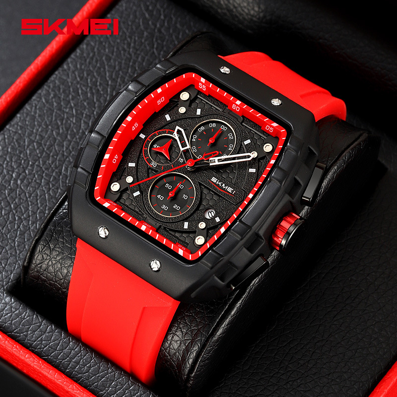 Reloj de hombre de barril de vino de moda reloj de pulsera deportivo correa de silicona transfronteriza calendario multifuncional reloj de hombre
