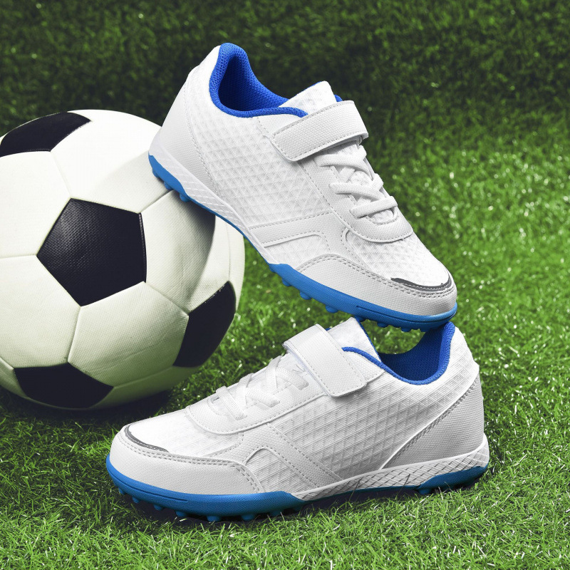 Zapatos de Fútbol Infantil con Velcro de Cuero Sintético, Ligeros y Antideslizantes para Césped