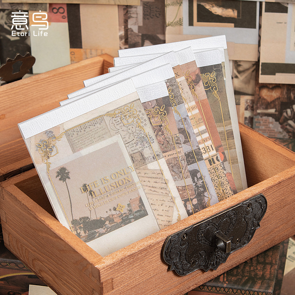 Bird Material Book Relive Old Dreams Series Retro Books, Newspapers, Notebooks, Notes Backing Paper, 50 sheets in 8 styles