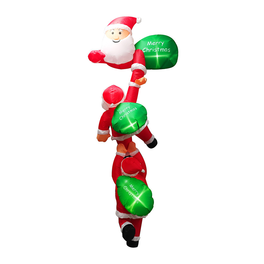 Amazon venta caliente dibujos animados inflables Navidad colgar decoración tres Papá Noel escalada pared modelo de aire Santa Claus