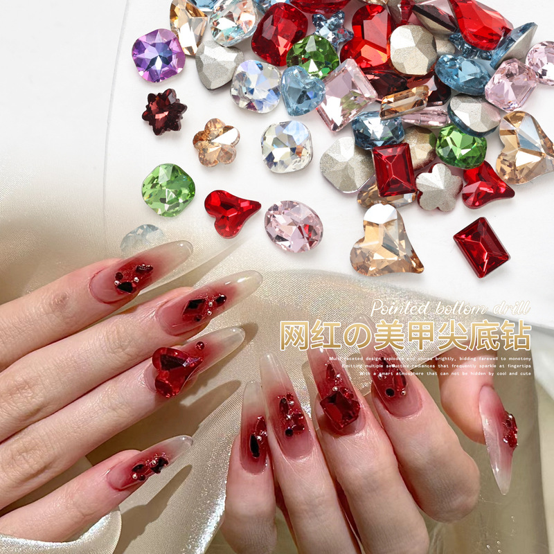 Nail Art Transparent Diamond K9 Flash Pointed Bottom White Diamond high quality Crooked Heart Oval Shaped Diamond Pile Nail Art Jewelry