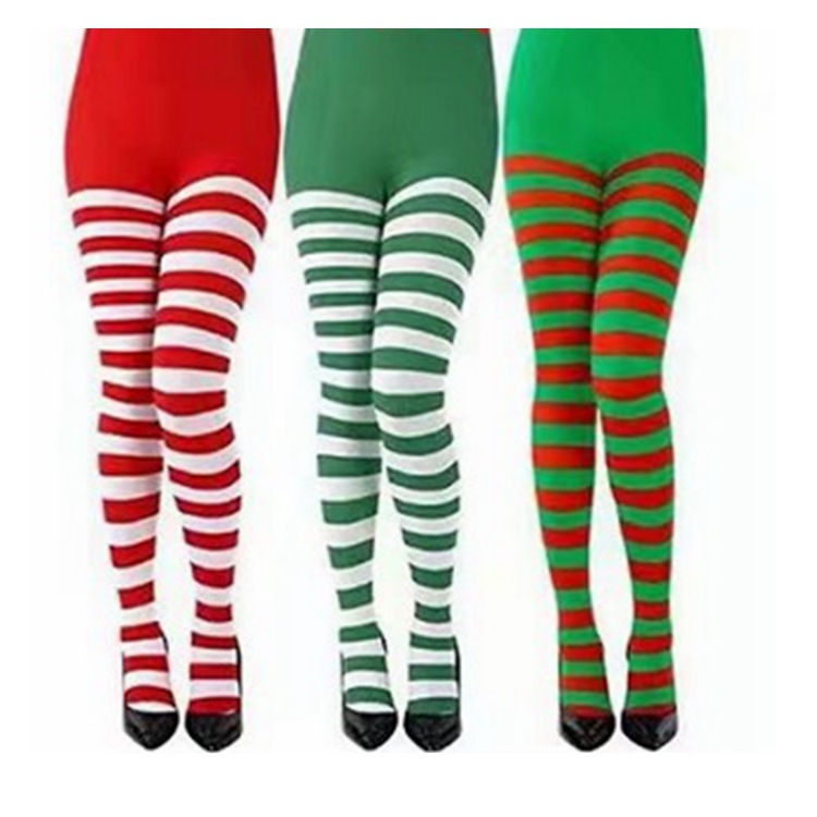 Fabricante suministro de stock de medias de rayas de Navidad medias de rayas rojas y verdes medias de Navidad rayas