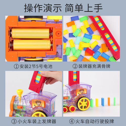 Internet celebrity transparent dominoes automatic placement and licensing small train educational children's electric toys cross-border wholesale