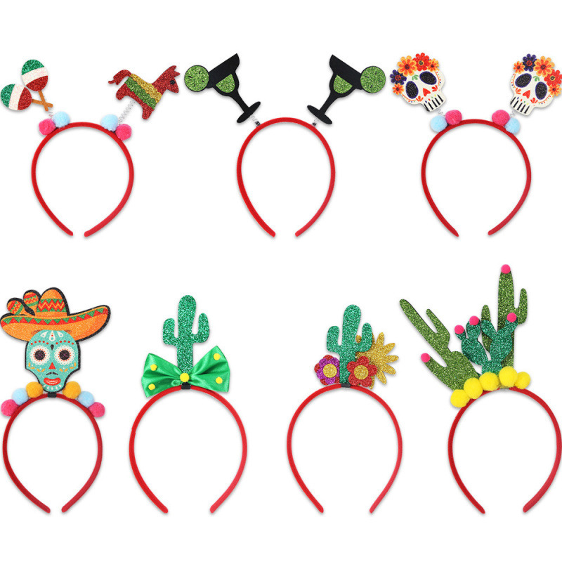 Mexico May 5th Party Headband Cactus Pinata Headwear Headband Day of the Dead Painted Skull Headband